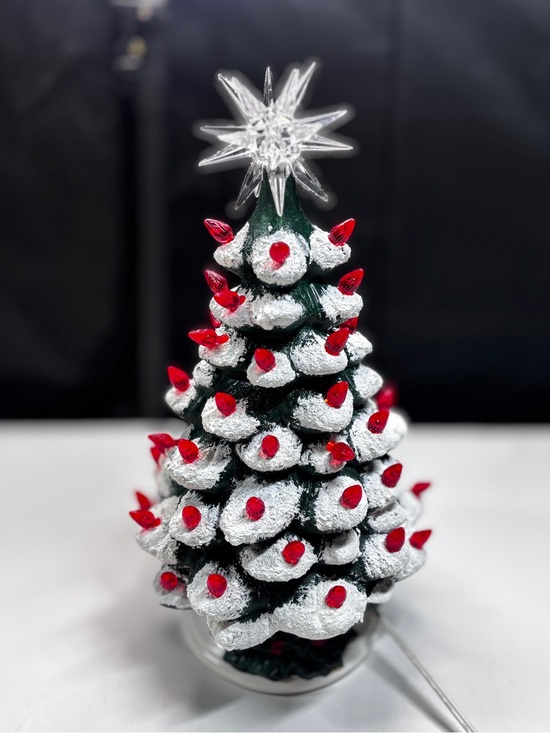 Other - Darice Ceramic Christmas Tree Decorated W/lights Cord No Bulb Red Star Vtg